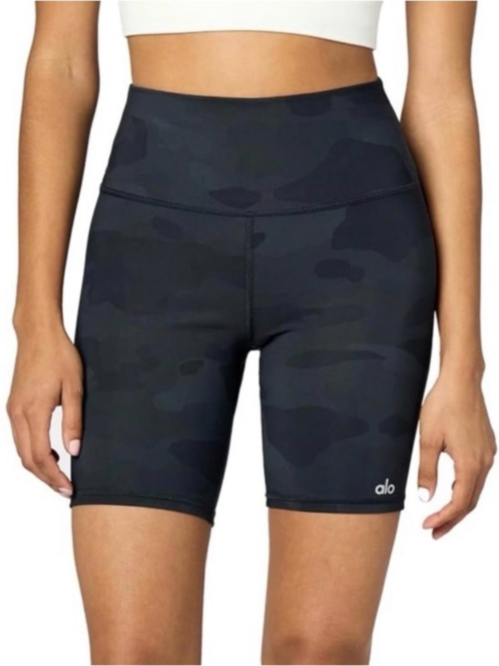 ALO Yoga Black Camo High-Rise Bike Shorts